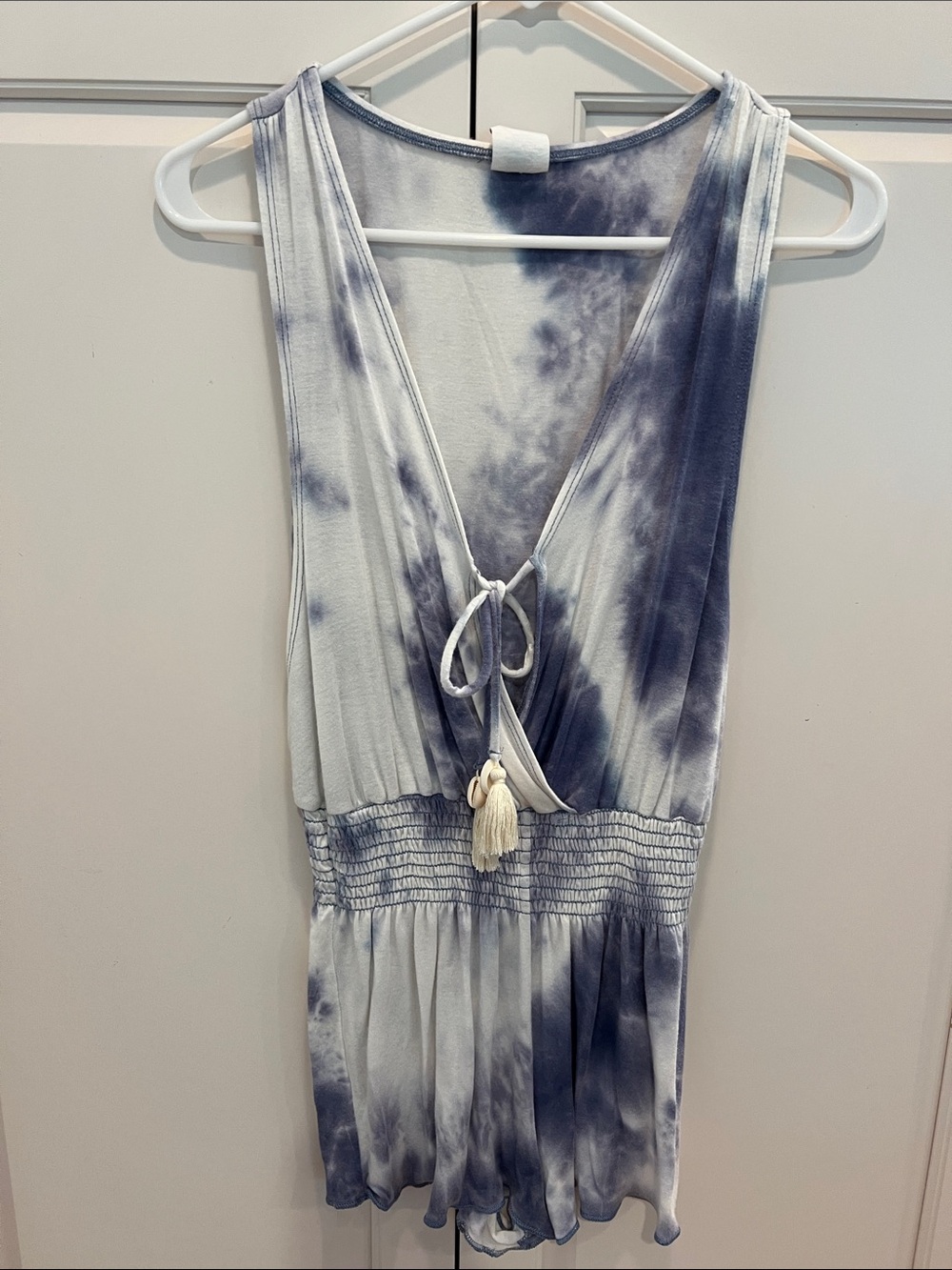 BECCA Blue and White Tie-Dye Sleeveless Romper good for 🏊‍♀️ swim cover.